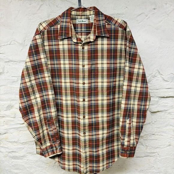 Vintage LL Bean Plaid Flannel Shirt Rust Red Blue Men’s Large Tall LT Camping - Picture 1 of 5